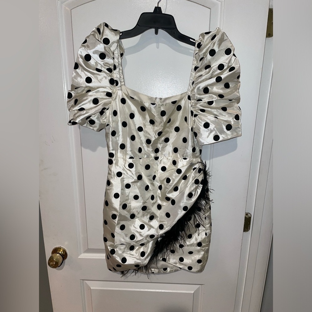 New! LPA Hailey Dress Black & White Polka Dots Mini Feather Dress 🖤 Small - Picture 13 of 15